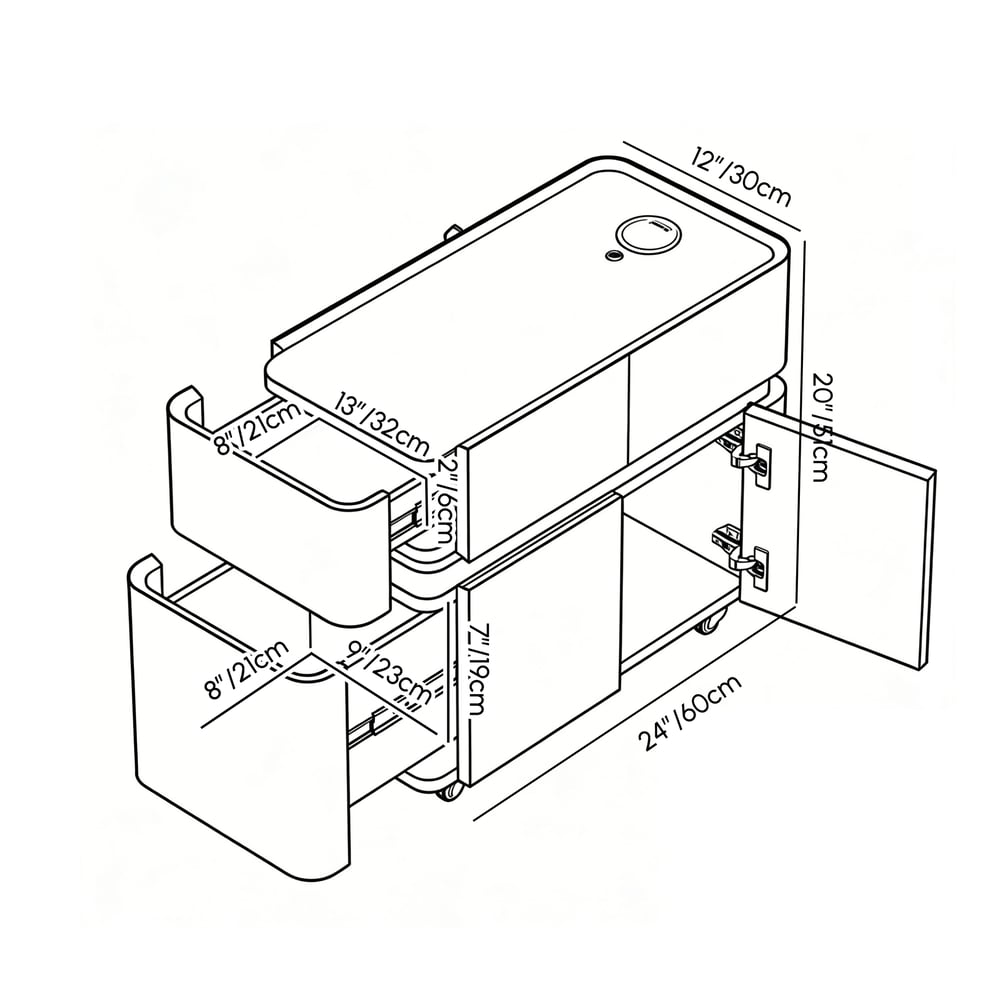 Narrow Smart LED Nightstand with  Sintered Stone Top weights dimensions image