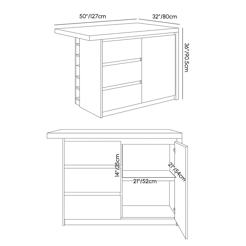 Modern 50" Glossy Sintered Stone Kitchen Island with Storage, White & Black weights dimensions image