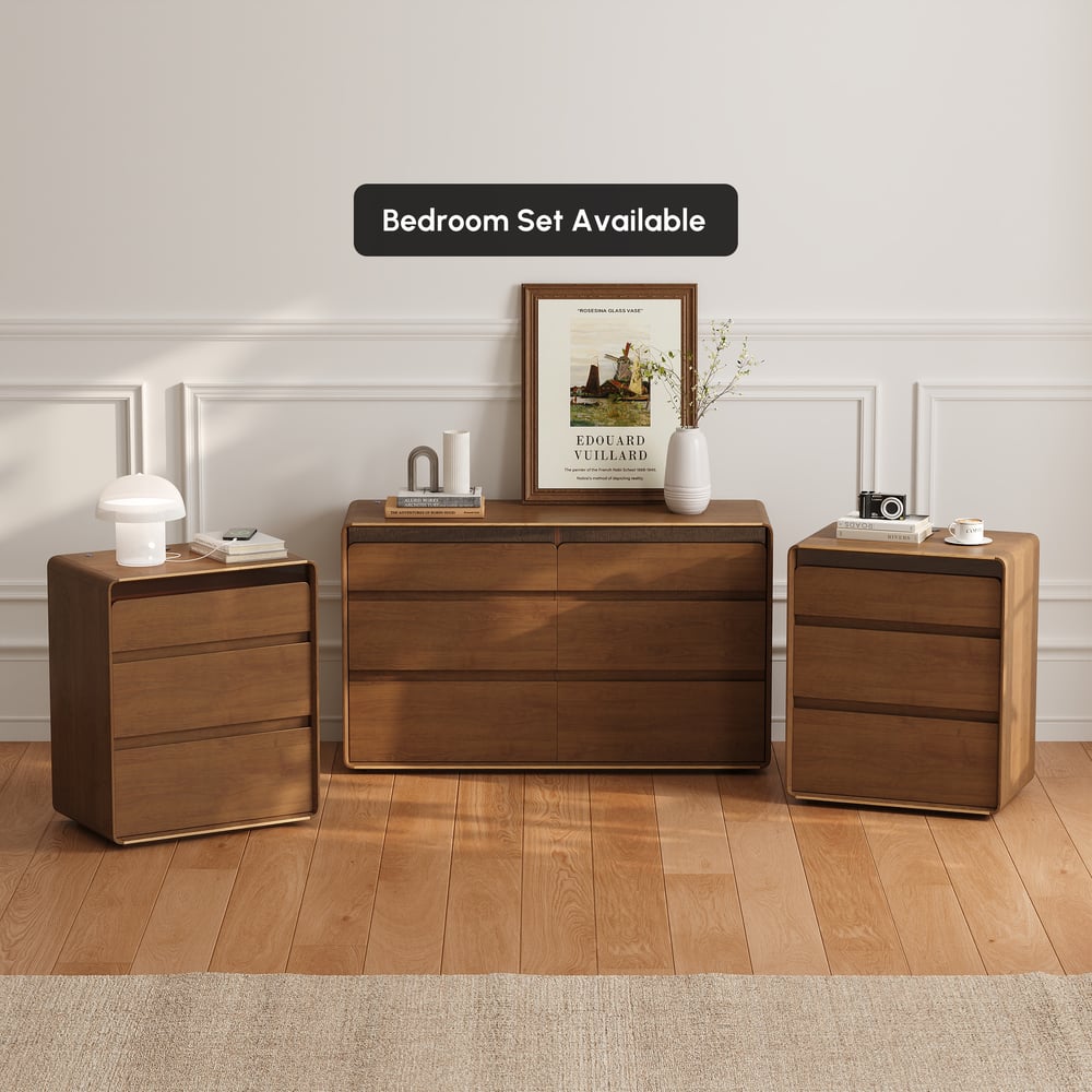 Meloa 24" Wooden 3-Drawer Smart Nightstand With LED Lighting & Charging Station window image