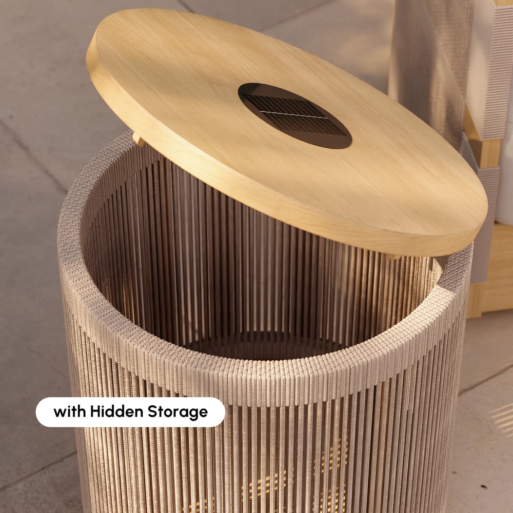 Costra Outdoor Handwoven Rope & Aluminum Storage Side Table with LED window image