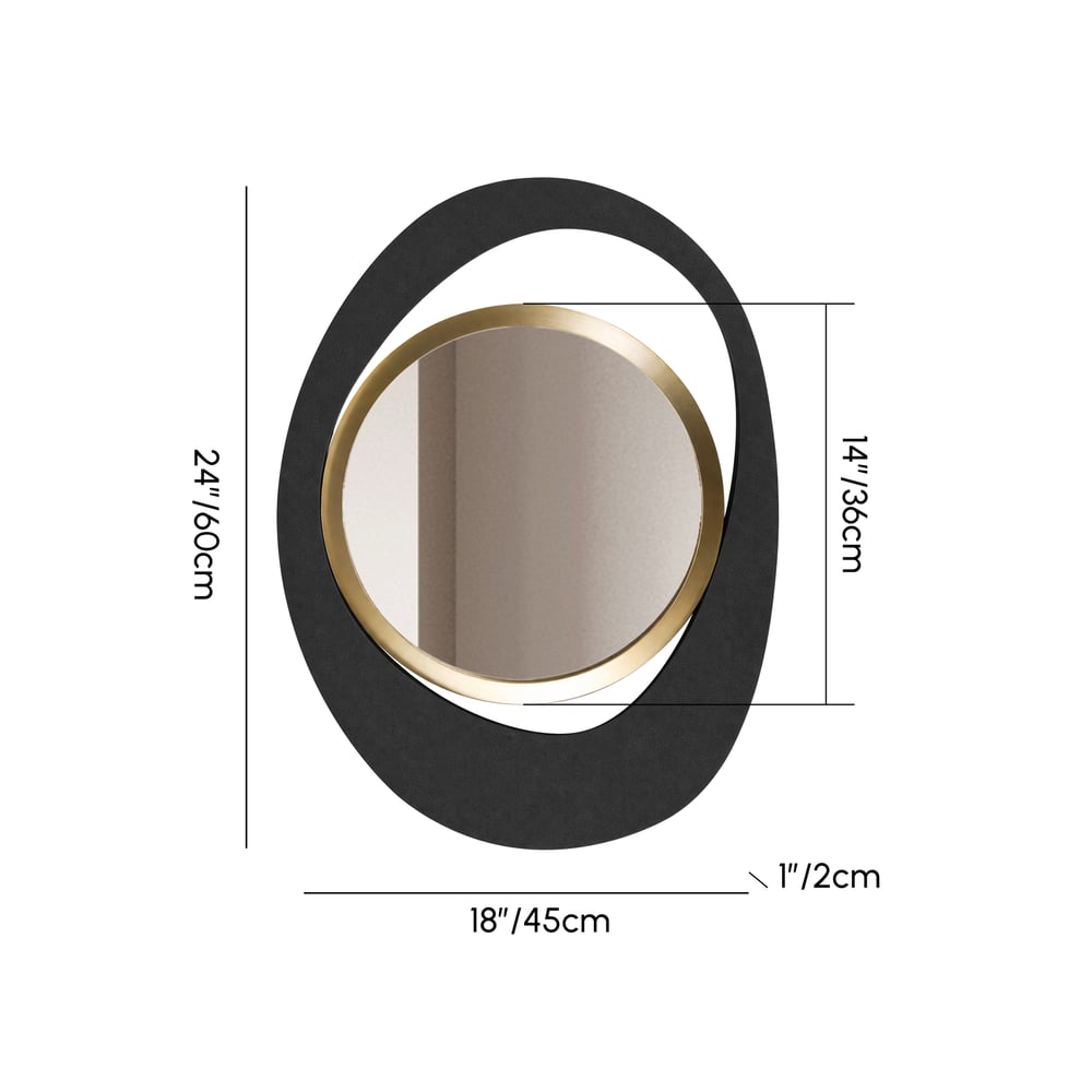 Abstract Wall Mirror, Matte Black and Gold, Horizontal or Vertical weights dimensions image