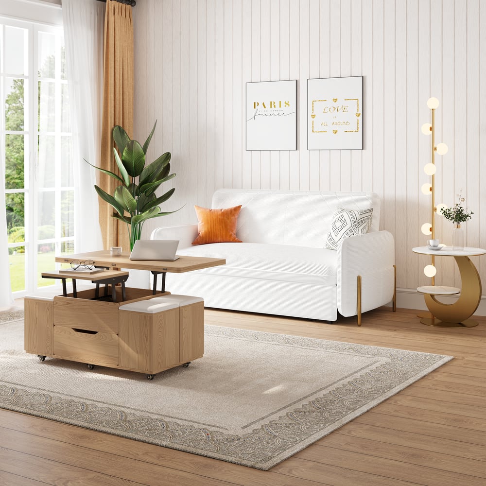 60" Queen 3-Seater Corduroy Convertible Sleeper Sofa window image