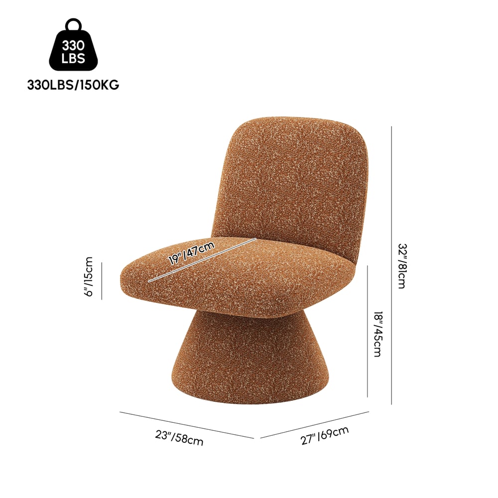 18" Performance Boucle Upholstered Swivel Slipper Accent Chair weights dimensions image
