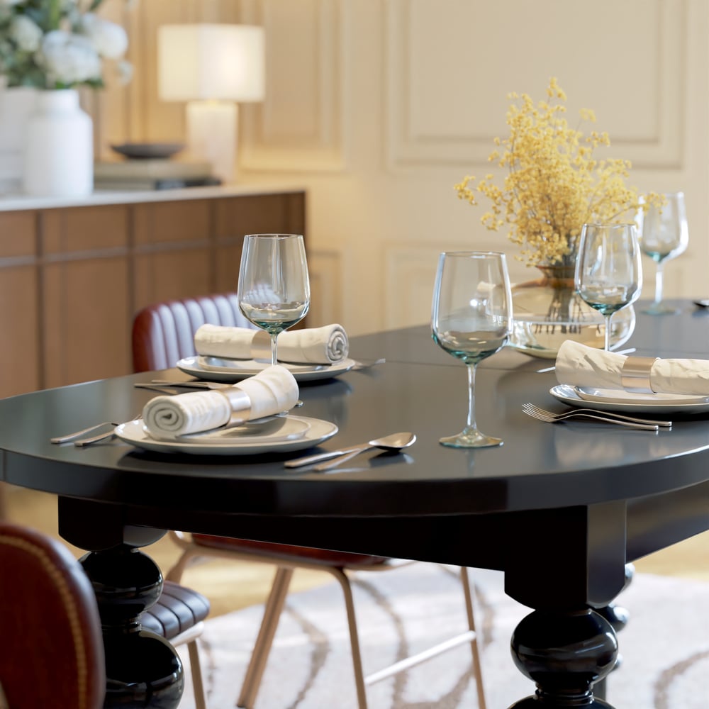 Dining Set 67"-79" Extendable Black Dining Table Black with 6 Chairs window image