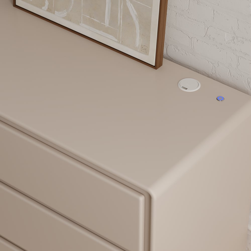 Haloa Modern 47" 6-Drawer Matte Warm White Chest of Drawers with Light and Charging Station window image
