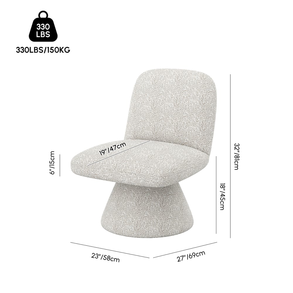 18" Performance Boucle Upholstered Swivel Slipper Accent Chair weights dimensions image
