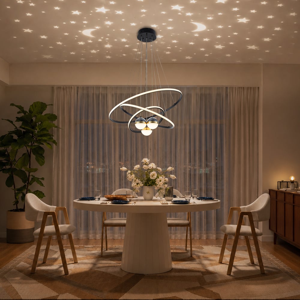 31" 6-Light LED Chandelier with Starry Projection, Dimmable & Adjustable window image