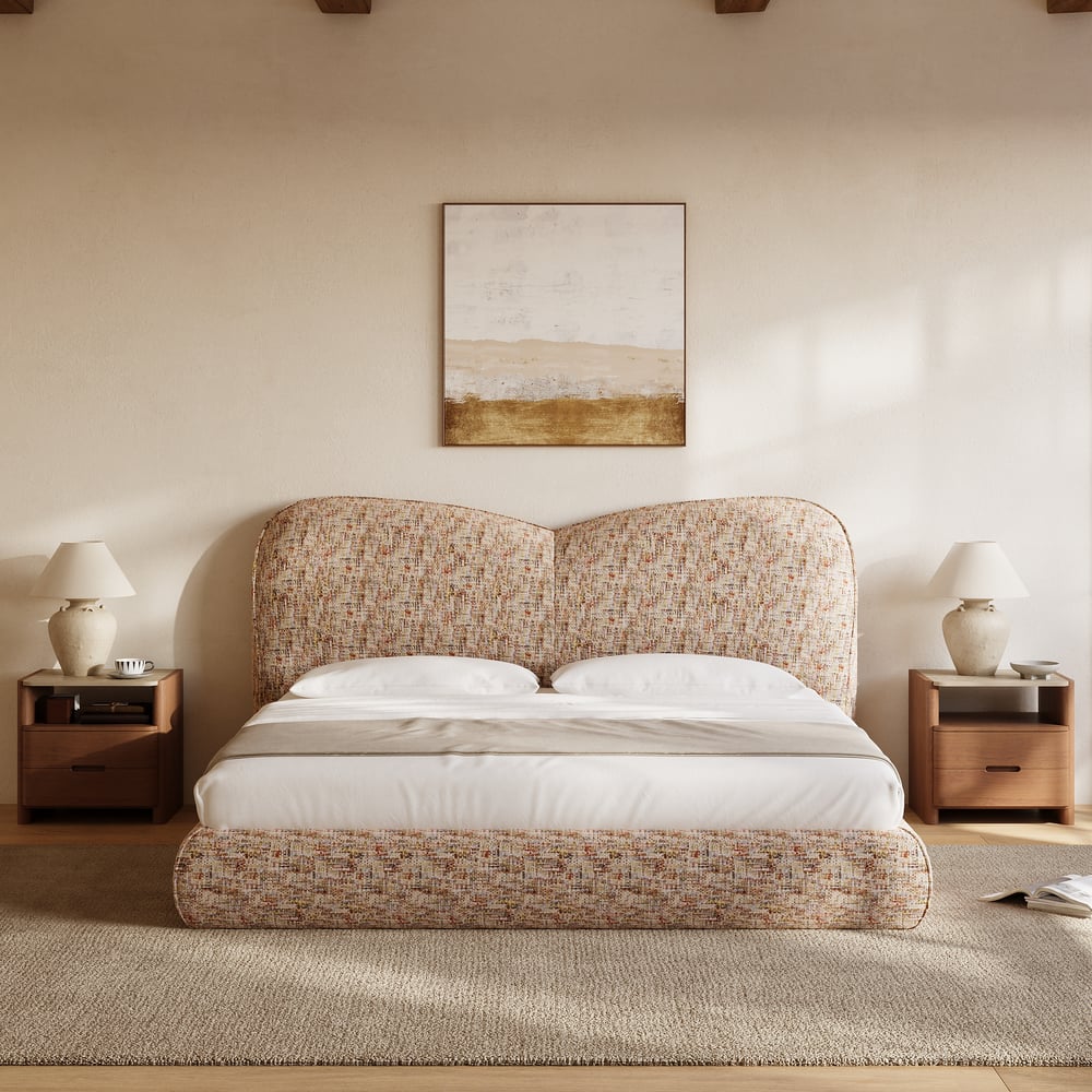 Modern King Size Chenille Upholstered Cloud Bed window image