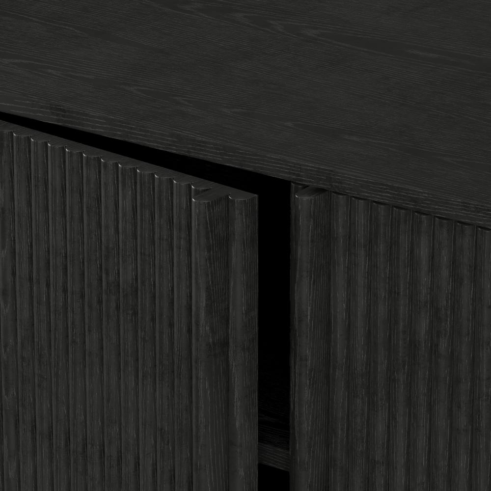 80" Solid Wood Fluted Black TV Stand with Cabinets window image