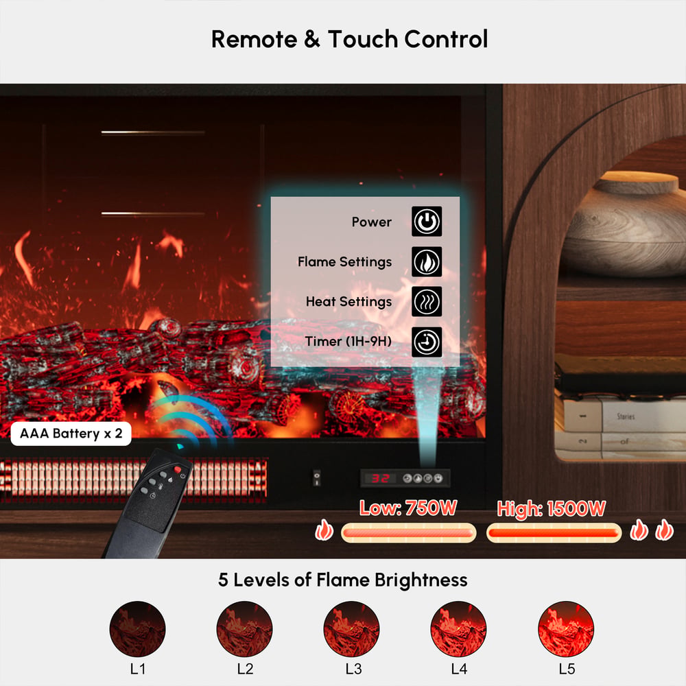 Arune 80" Arched Glass Doors Electric Fireplace TV Stand with Remote Control window image