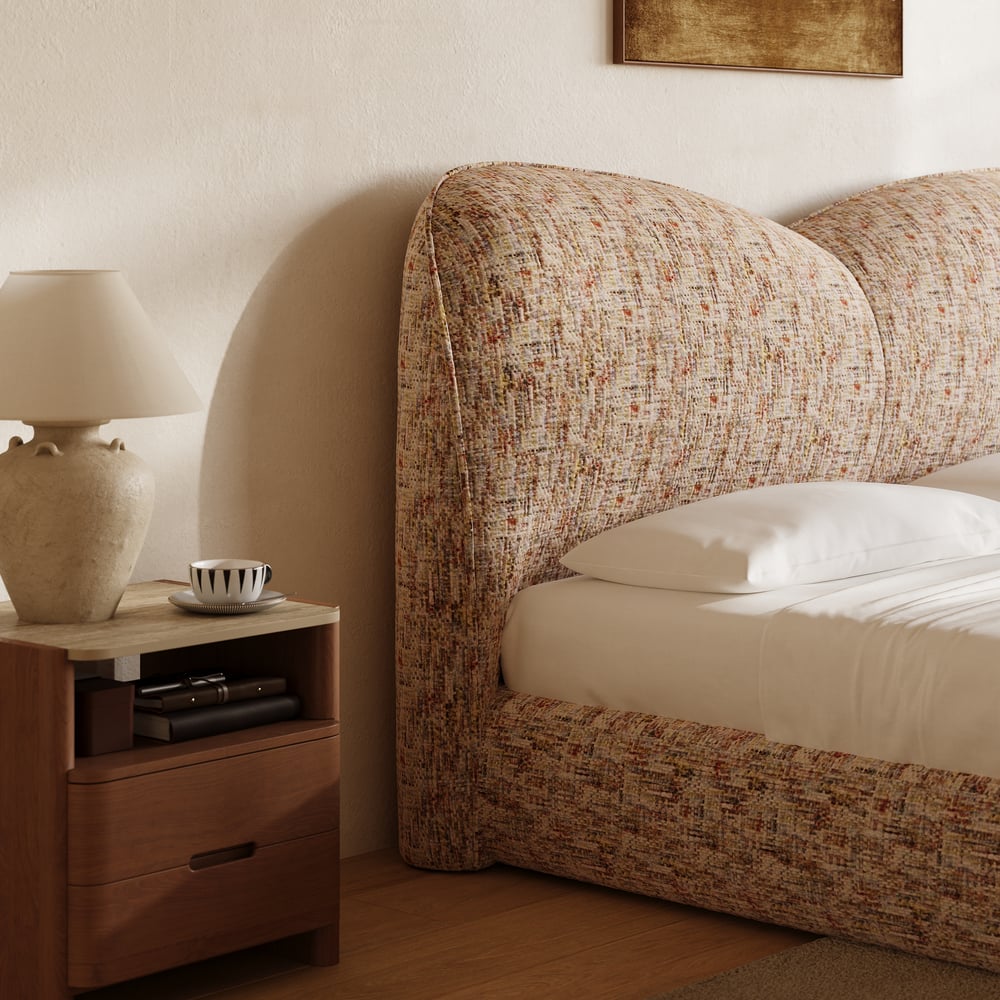 Modern King Size Chenille Upholstered Cloud Bed window image