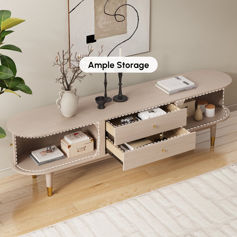80" Ash Wood Fluted Whitewash TV Stand with Storage window image