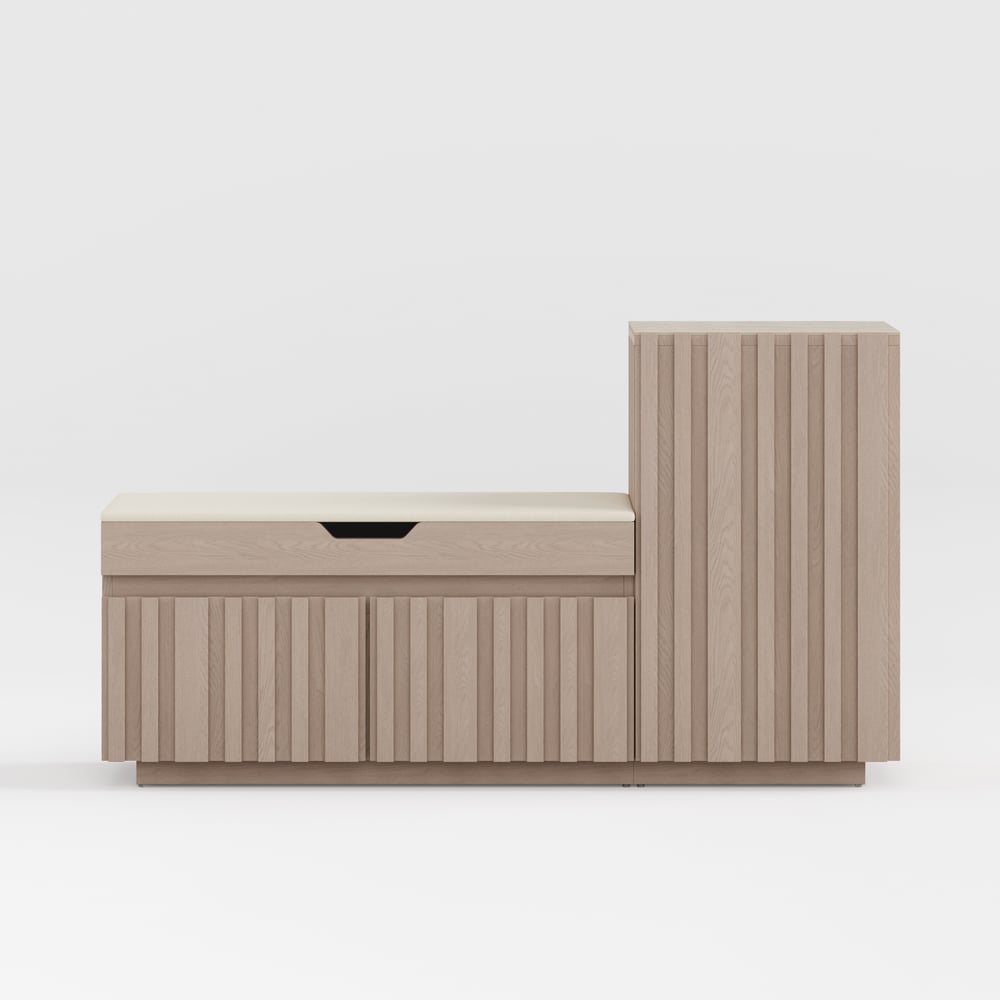 Banc de rangement pour chaussures en bois Aura 47 po avec armoire sur le côté droit pour l'entrée image de fenêtre