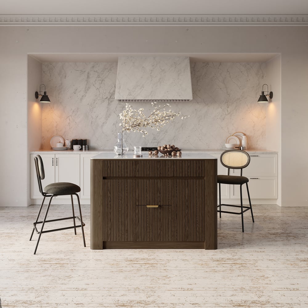 Mid-Century 51" Glossy Sintered Stone Top Kitchen Island with Storage, Smoked Brown window image