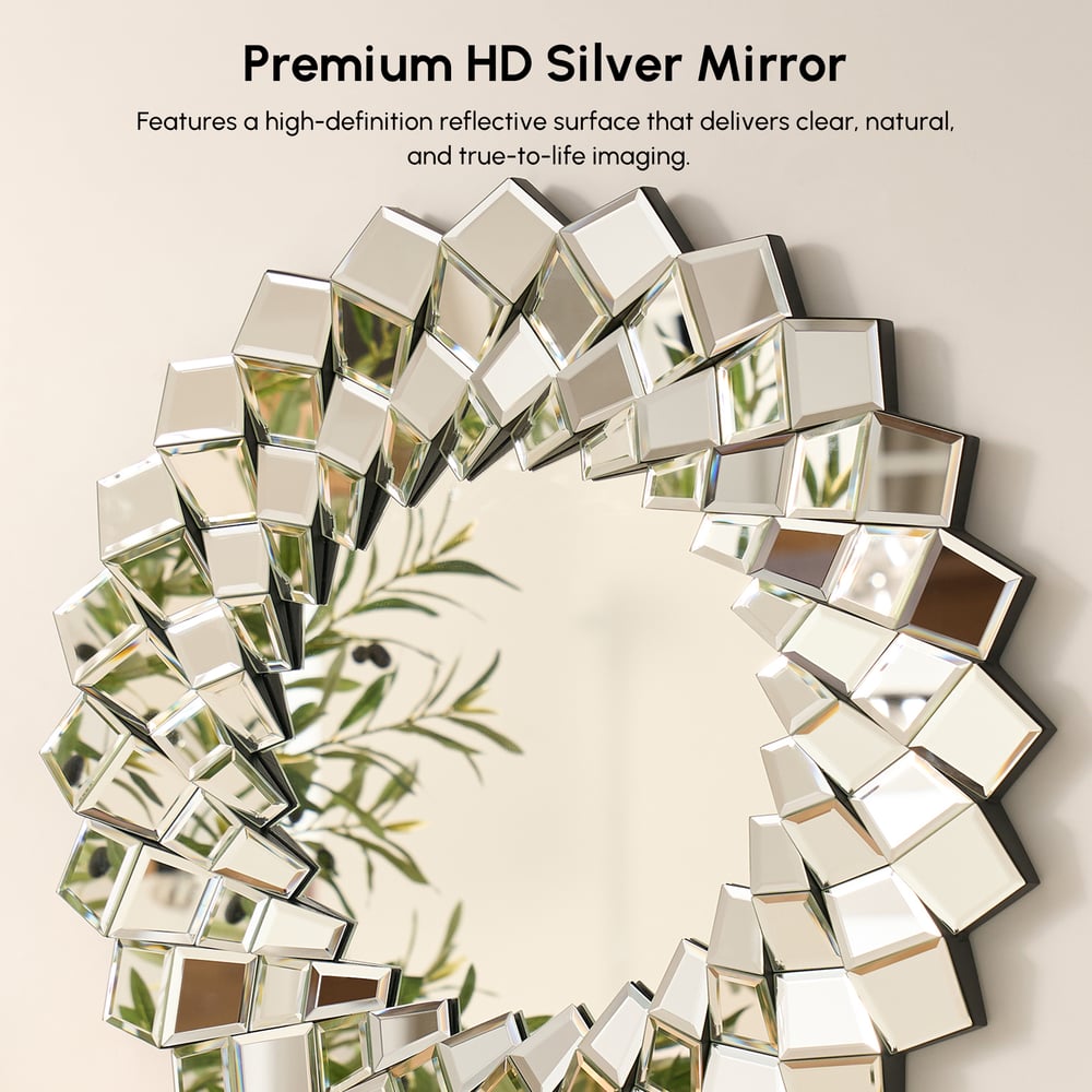 24" Diamond-Shaped Wall Mirror, Silver Round Decorative Mirror window image