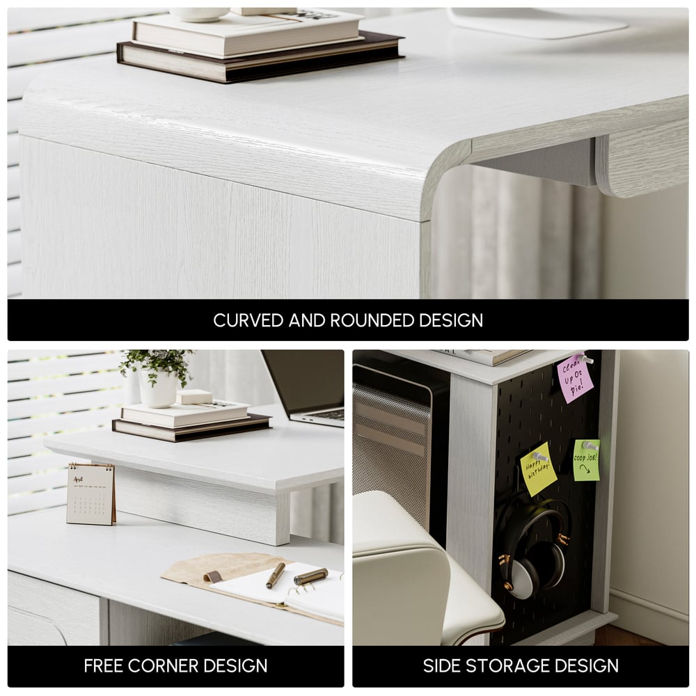 Modern 73" L-Shaped White Rotating Desk with Keyboard Tray & Storage window image