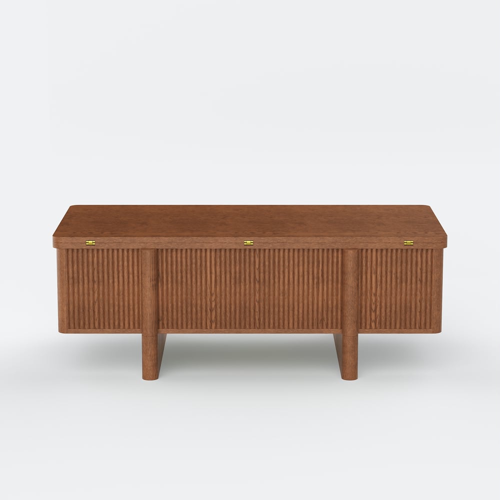 47" Fluted Lift-Top Walnut Coffee Table with 2 Drawers window image