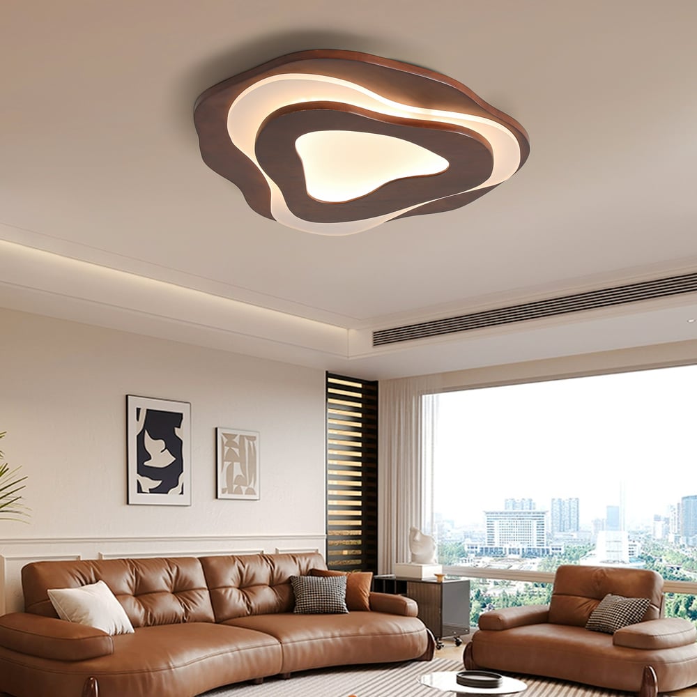 Nordic Walnut Flush Mount LED Irregular Shape Ceiling Light window image
