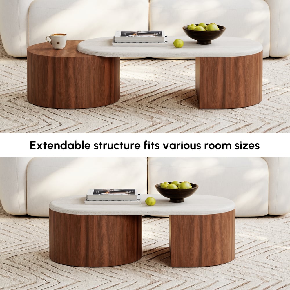 47"-60" Extendable Walnut Coffee Table with Travertine Veneer Top window image