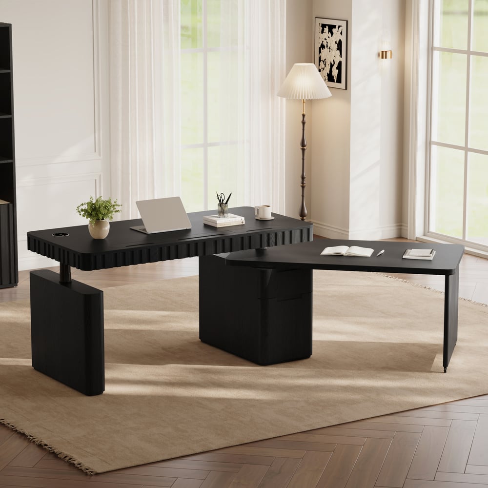 Bureau Aura 160 cm Noir Cannelé à Rotation 360 Degrés Bureau Debout Électrique Réglable image de fenêtre