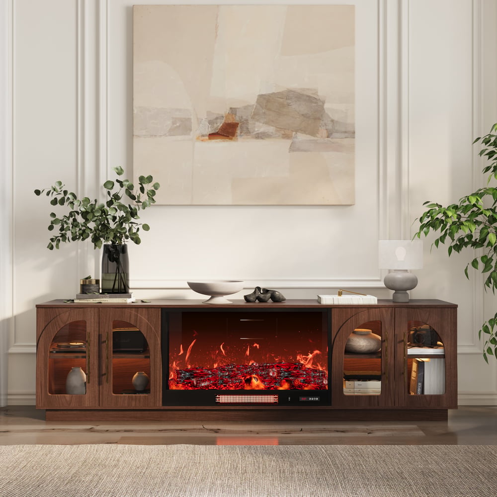 Arune 80" Arched Glass Doors Electric Fireplace TV Stand with Remote Control window image