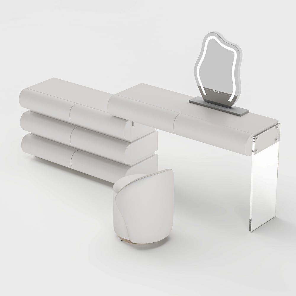 Humply White Extendable Leather Makeup Vanity Set with Mirror (48"- 83") window image
