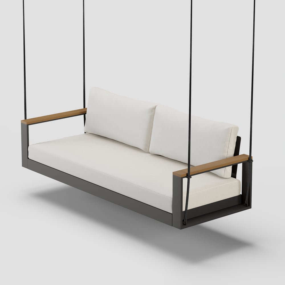Tevara Outdoor 2-Seater Hanging Swing Sofa in Warm White with Cushion & Black Cover window image