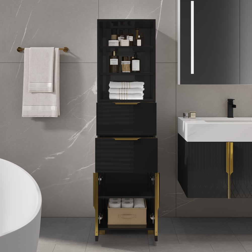 Aro 149cm Bathroom Storage Cabinet Freestanding Linen Tower with Shelves Drawers & Doors window image