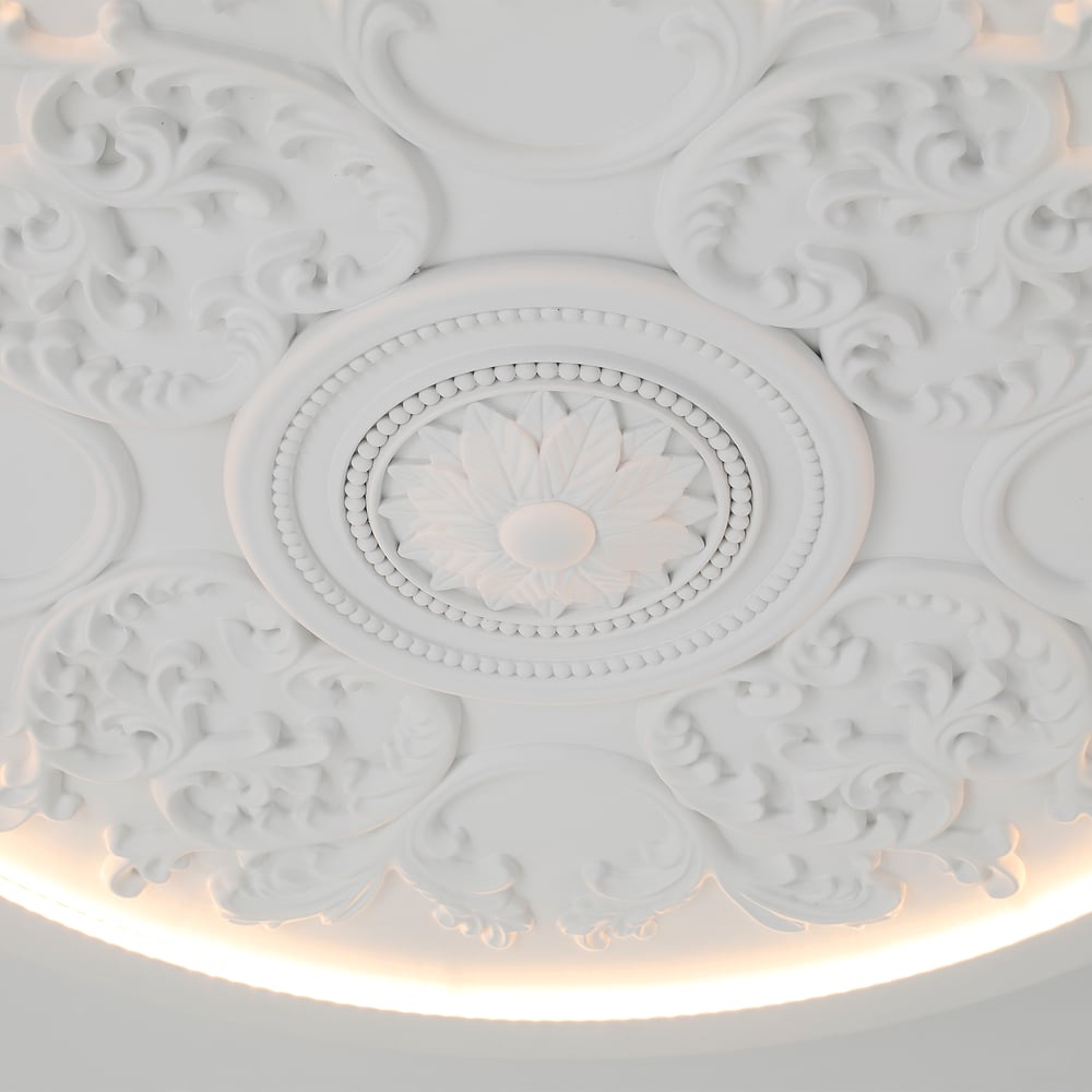 French Elegant White Resin 3D Carved LED Dimmable Flush Mount Ceiling Light window image