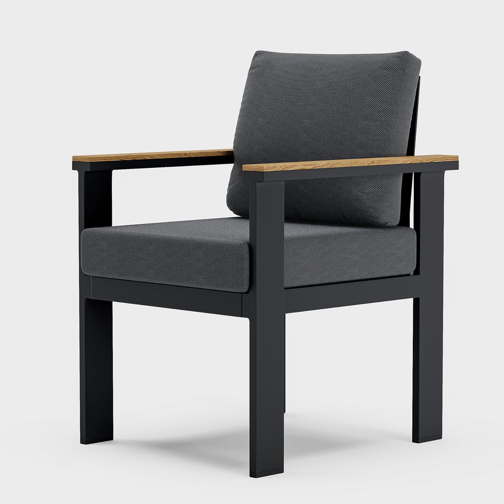 Chaises de salle à manger de jardin Tevara en teck et aluminium avec coussin - gris foncé, 2 pièces image de fenêtre