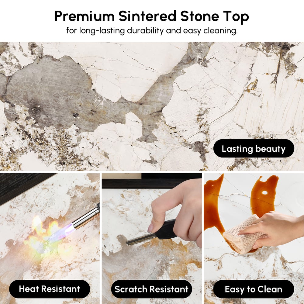 Modern 72" Sintered Stone Sideboard with Oak Wood Frame & Adjustable Shelves window image