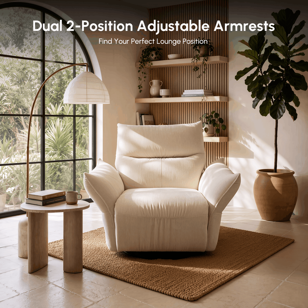 Performance Chenille Power Recliner Swivel Rocker Chair With Dual Motor & Adjustable Armrests window image