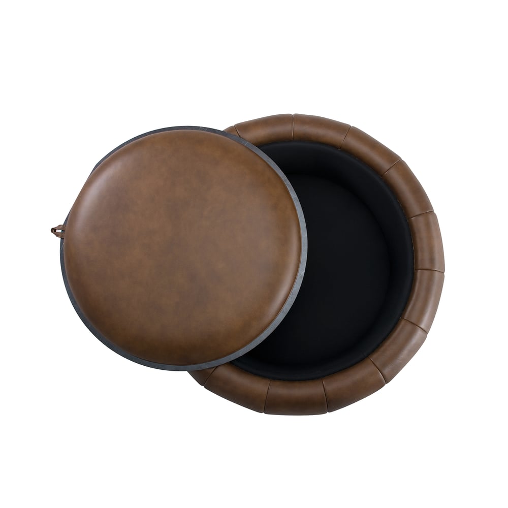 Modern 39" Round Performance Leather Ottoman Coffee Table with Hidden Storage window image