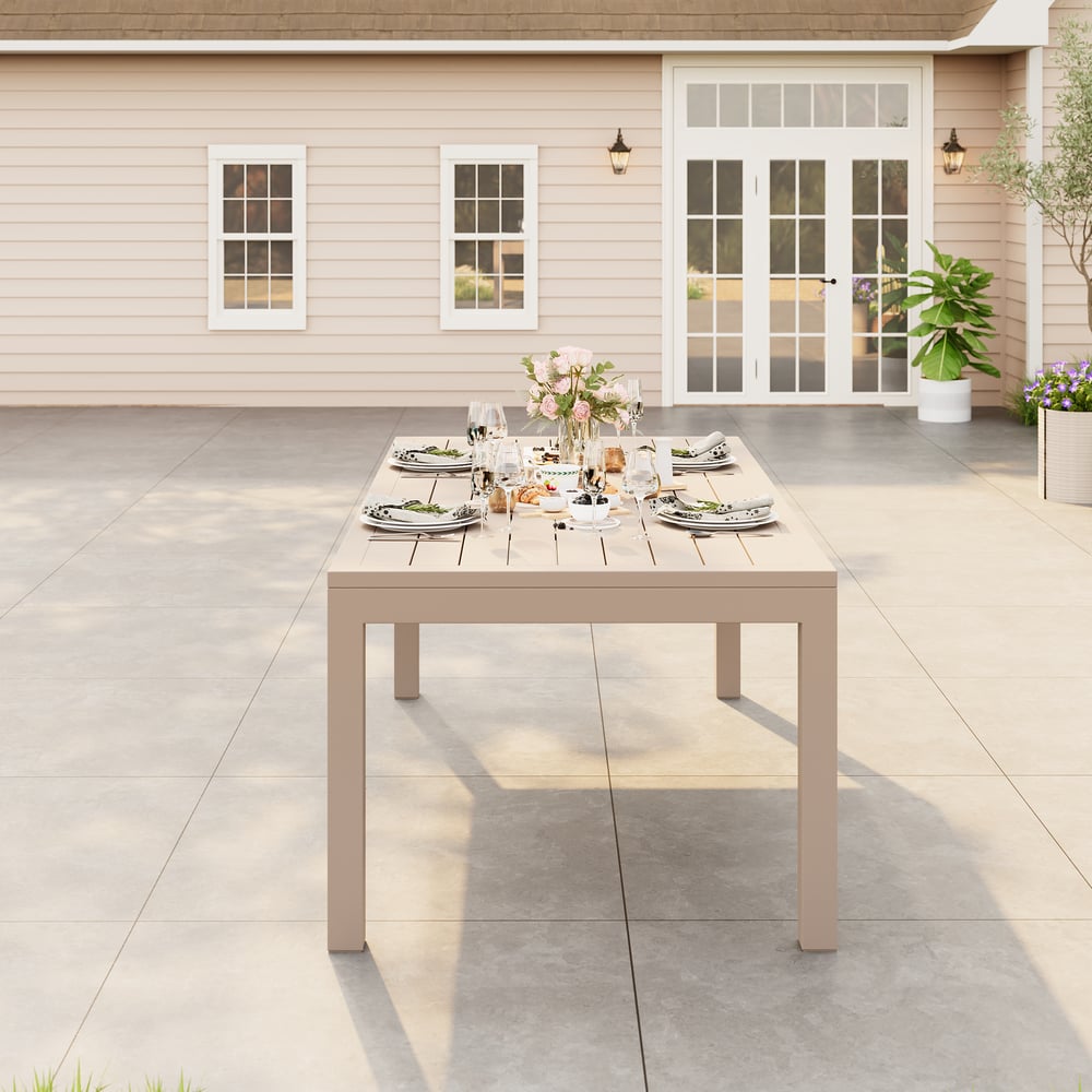 Wevara 78" Sand-Finished Aluminum Slatted Outdoor Dining Table in Sand window image