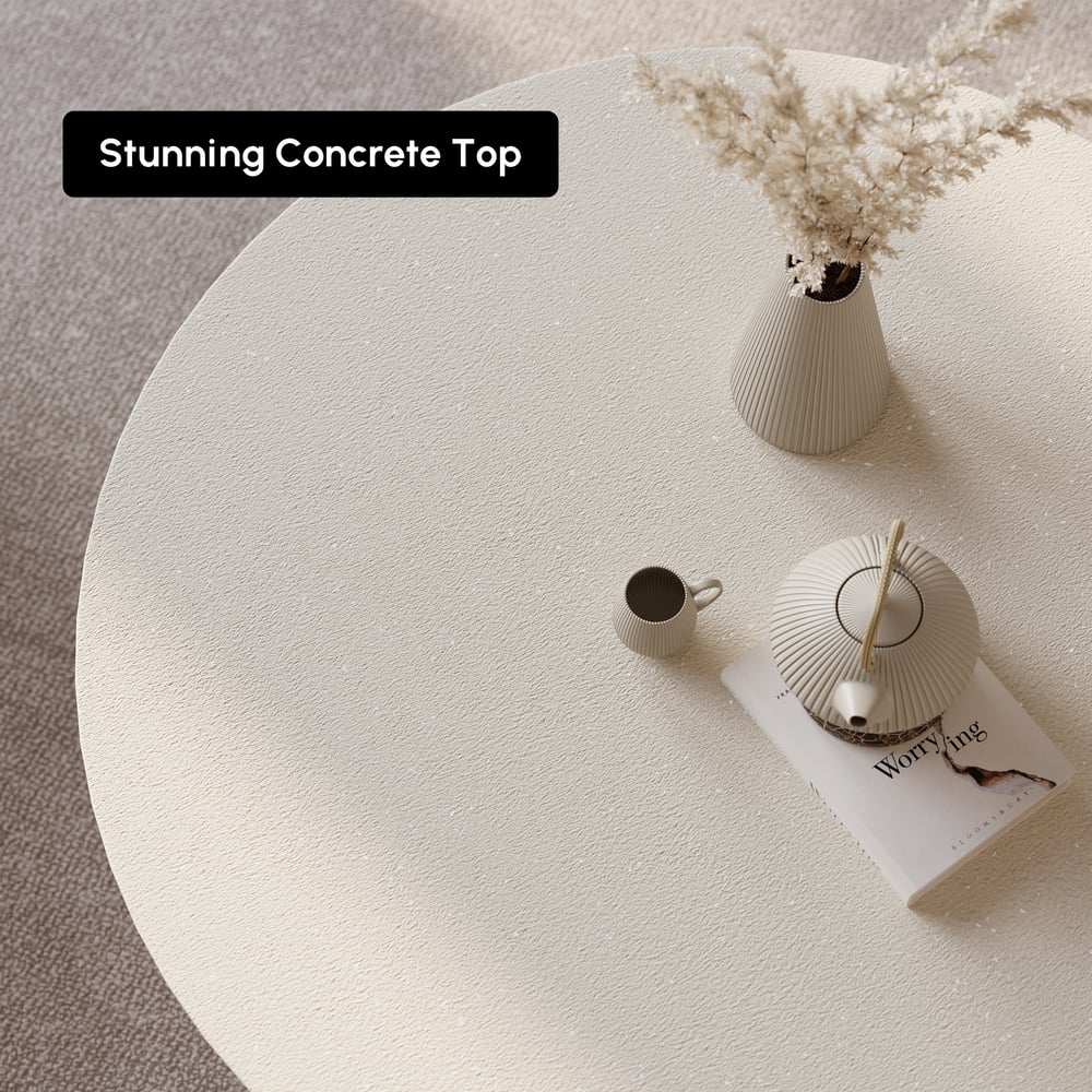 Curva Round Concrete Walnut Coffee Table with Wood Legs window image