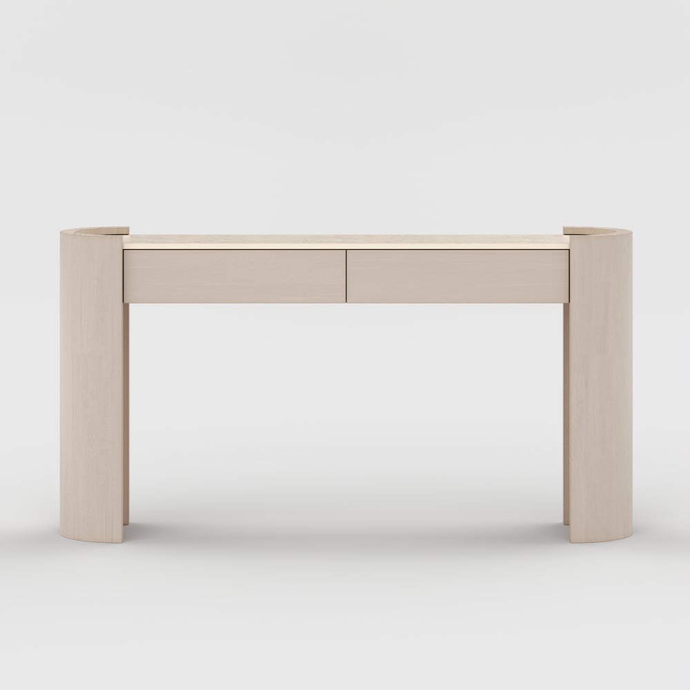 Console ovale Japandi de 60 pouces en pierre frittée avec 2 tiroirs image de fenêtre