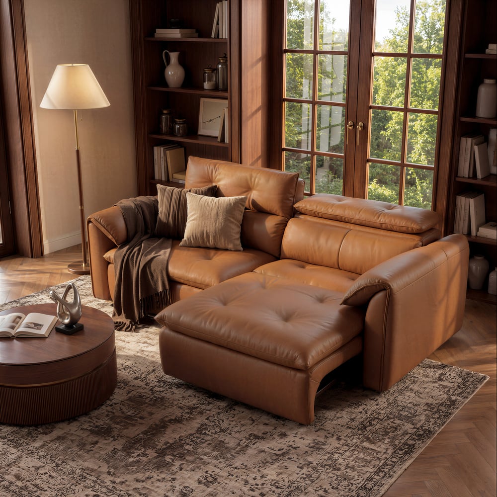 87" 2-Seater Genuine Leather Power Convertible Sleeper Sofa window image