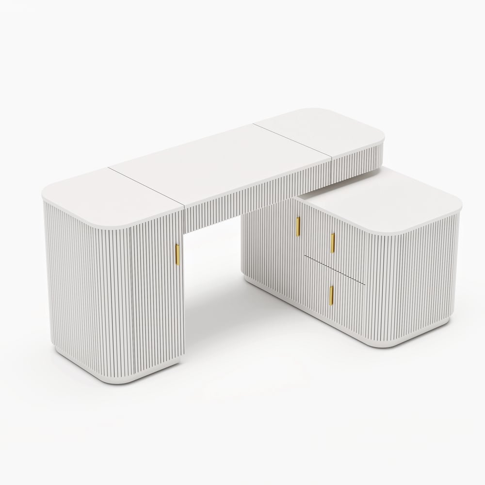 Velign 65" L-Shape White Executive Desk with Right-Side Cabinet window image
