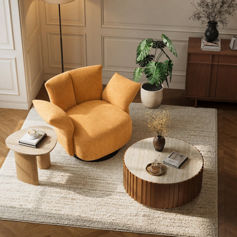 Performance Chenille Swivel Accent Chair with Adjustable Armrest window image