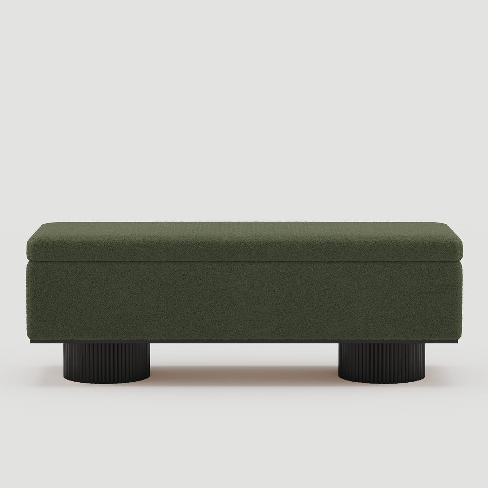 Teddy Fabric Fluffy Faux Fur Flip Top Wood Storage Entryway Bench window image