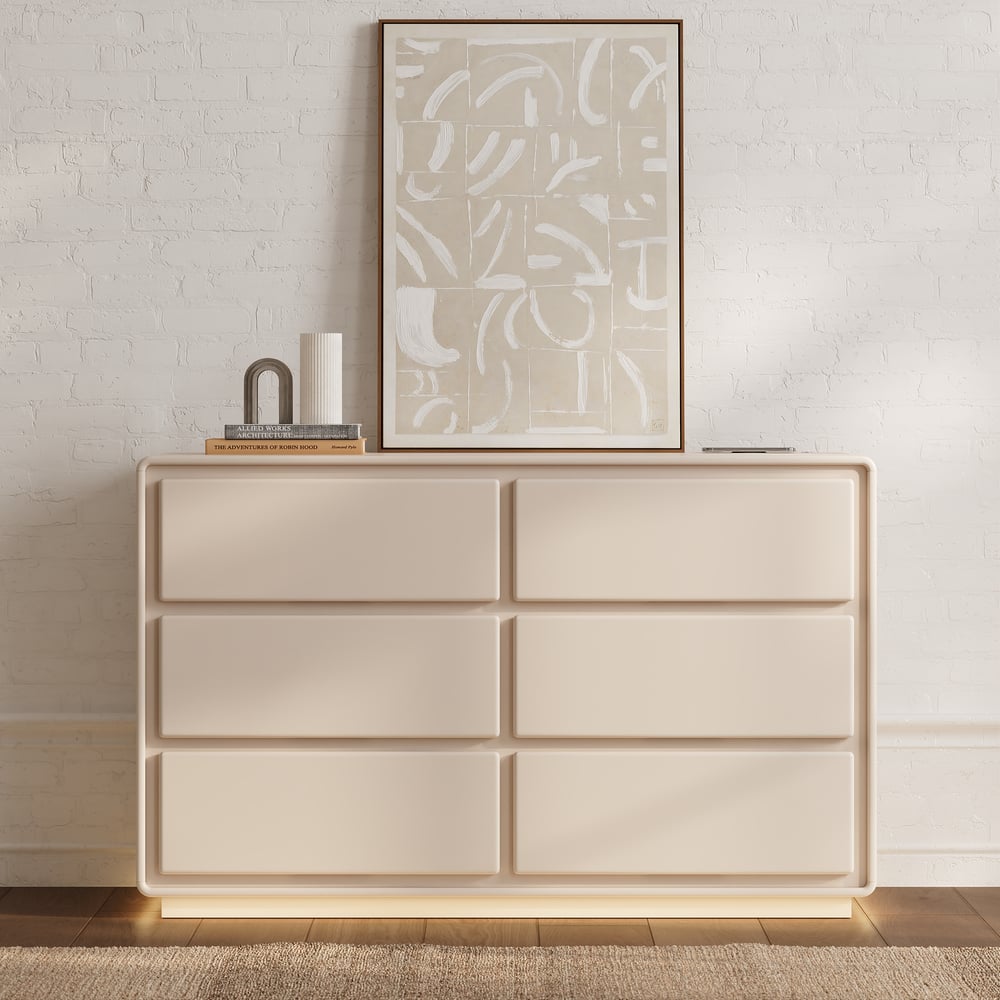 Modern 47" 6-Drawer Dresser with Light and Charging Station window image