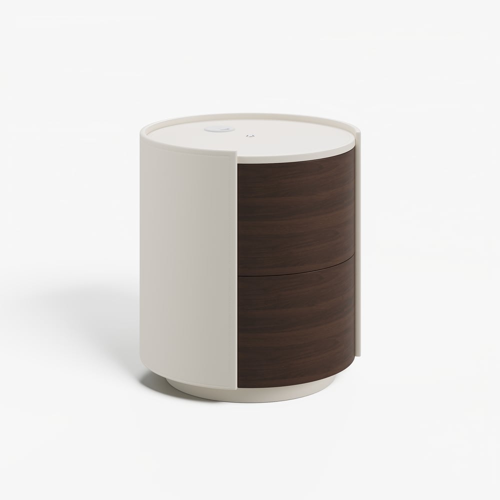 Modern Saddle Leather 2-Drawer Nightstand with Charging Station & Light window image
