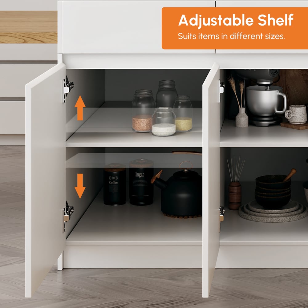 Îlot de cuisine extensible en bois de 81''-112" avec rangement, Naturel & Blanc image de fenêtre
