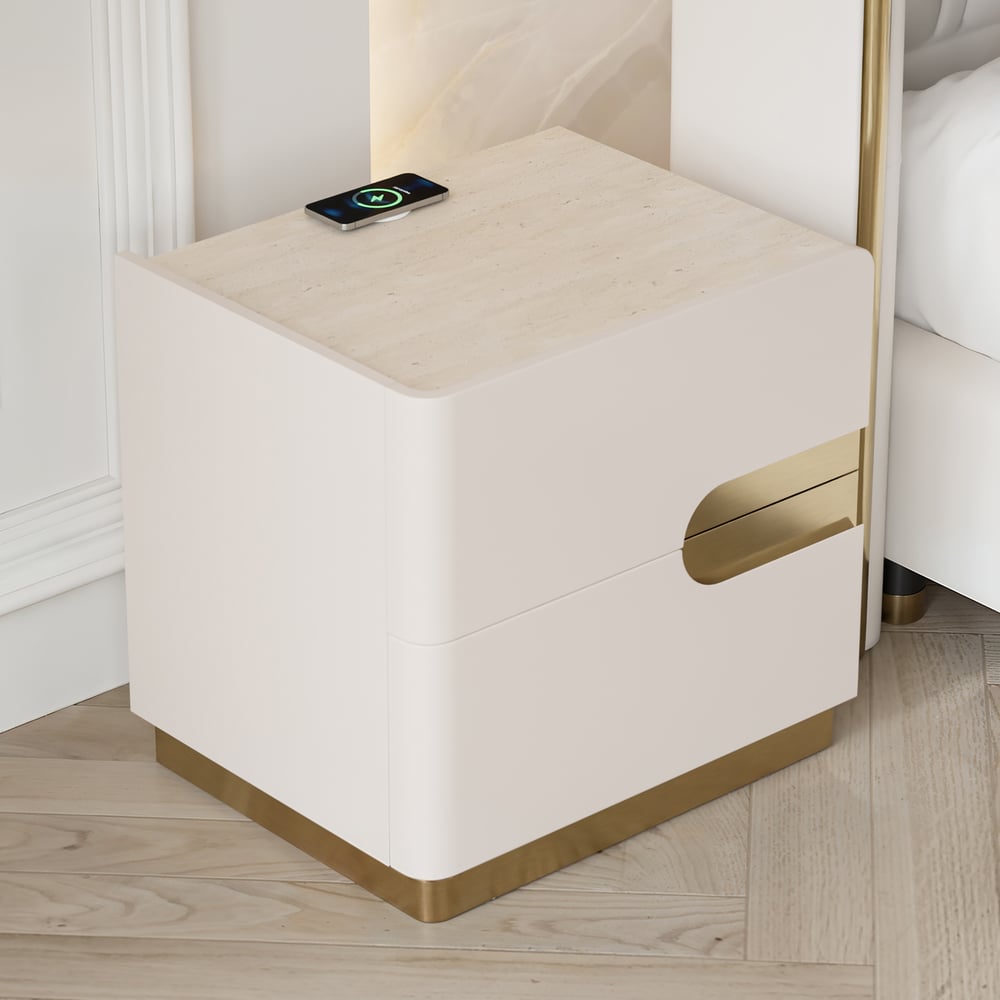 20" Smart 2-Drawer Nightstand with Sintered Stone Top & Charging Station window image