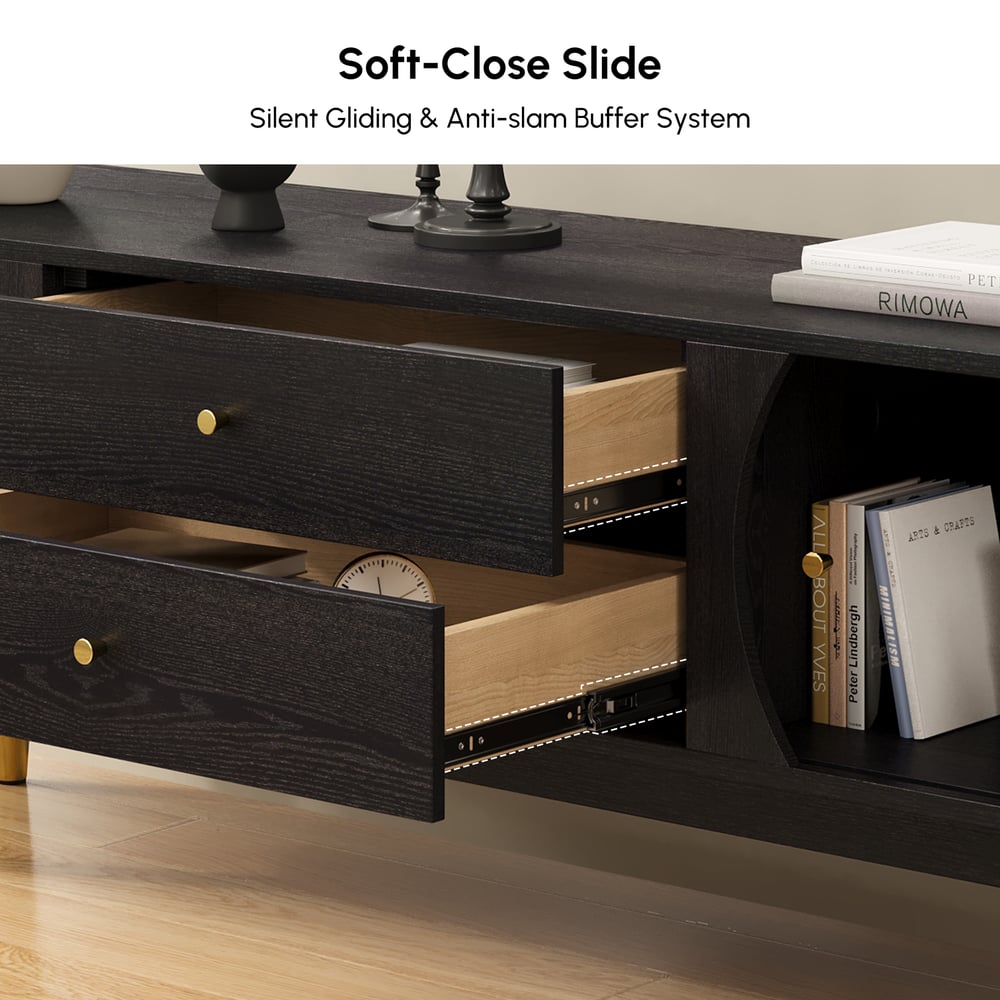 72" Ash Wood Fluted TV Stand with Storage window image