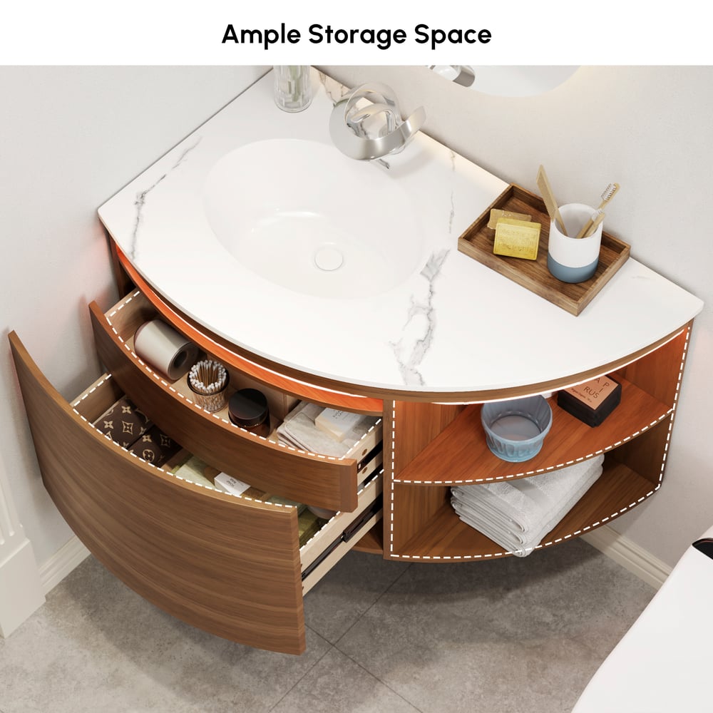 Meuble-lavabo de salle de bain d'angle de 91cm avec rangement et capteur de lumière à DEL image de fenêtre