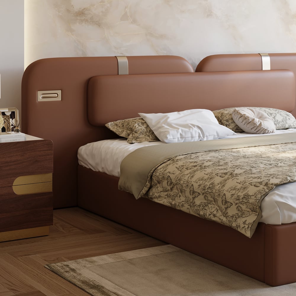 Horva King Faux Leather Platform Bed window image