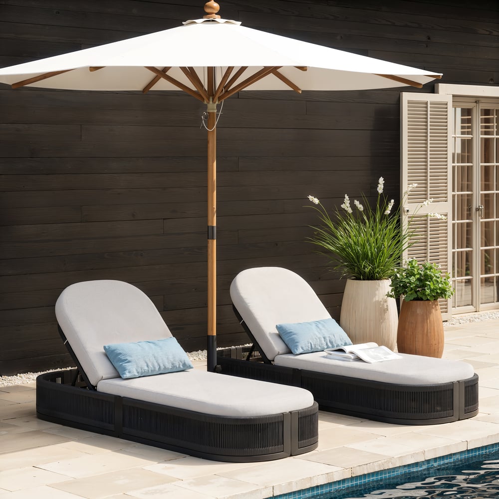 Costra Outdoor Aluminum & Rope Weave Reclining Chaise Lounge in Black window image