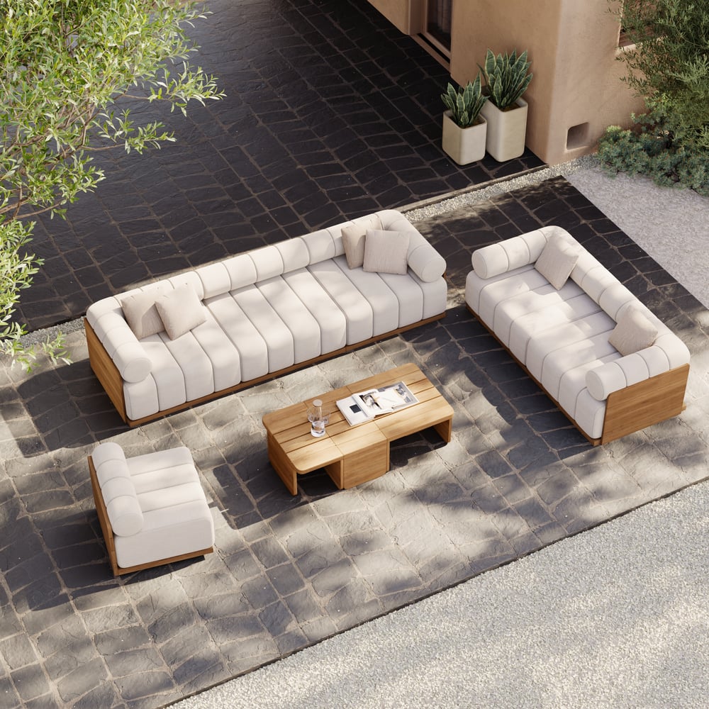 Resaro 9-Piece Outdoor Modular Natural Teak Sectional Fluted Sofa Set window image