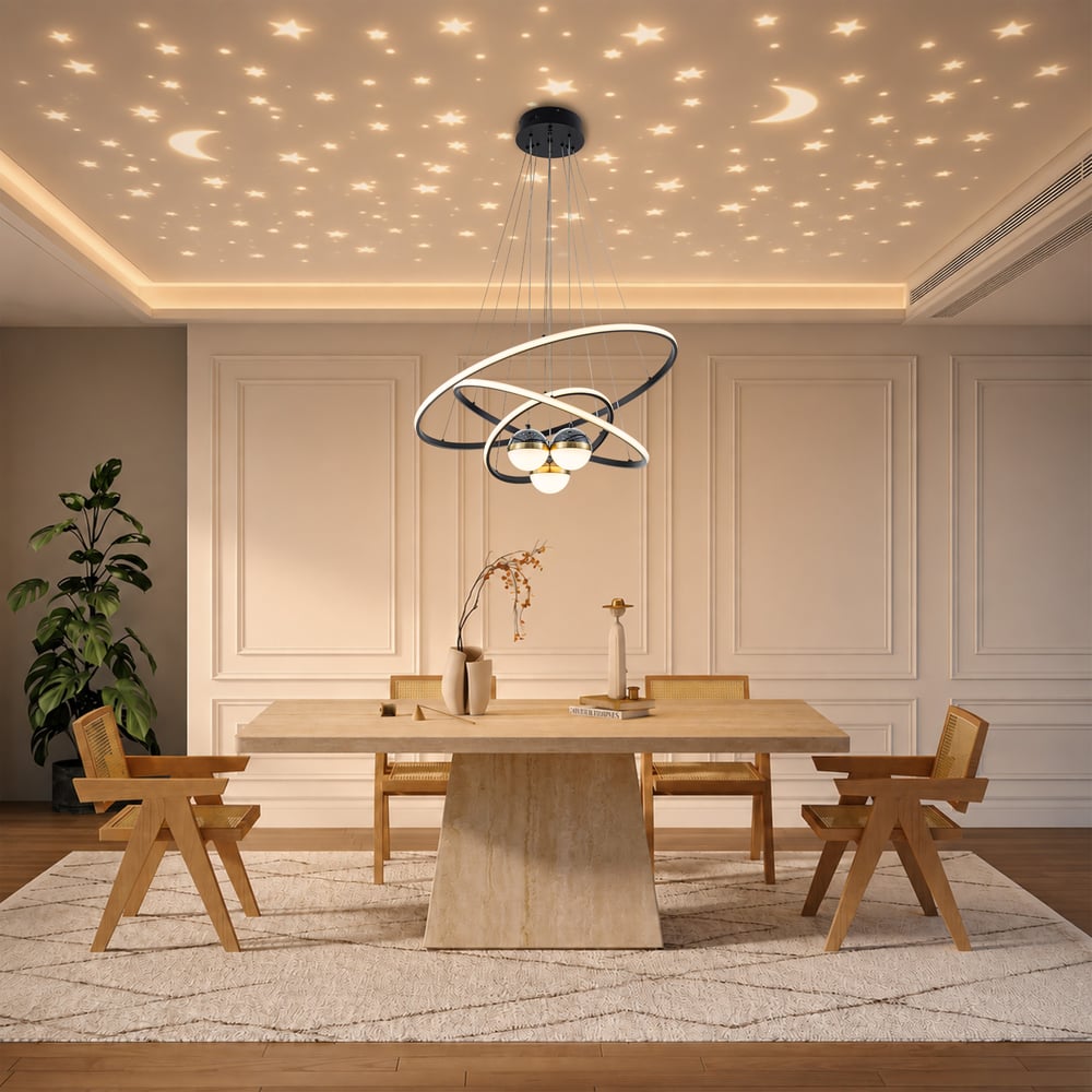 31" 6-Light LED Chandelier with Starry Projection, Dimmable & Adjustable window image